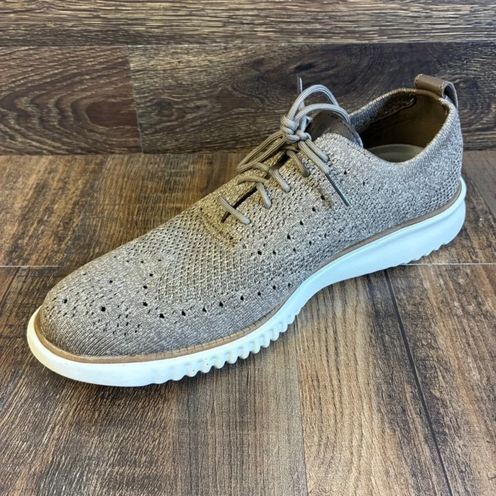 Cole Haan Zerogrand Stitchlite Oxford Mens 8M Taupe Knit Wingtip Shoes C37988